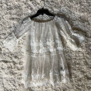 See-through White Lace 3/4 Sleeve Top